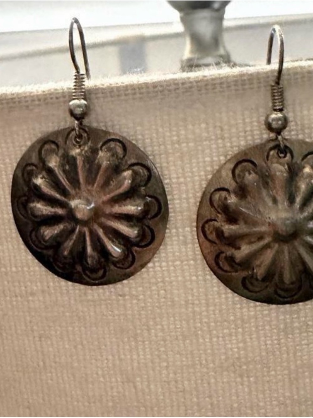 Handmade Floral Disc Drop Earrings in Antique Silver